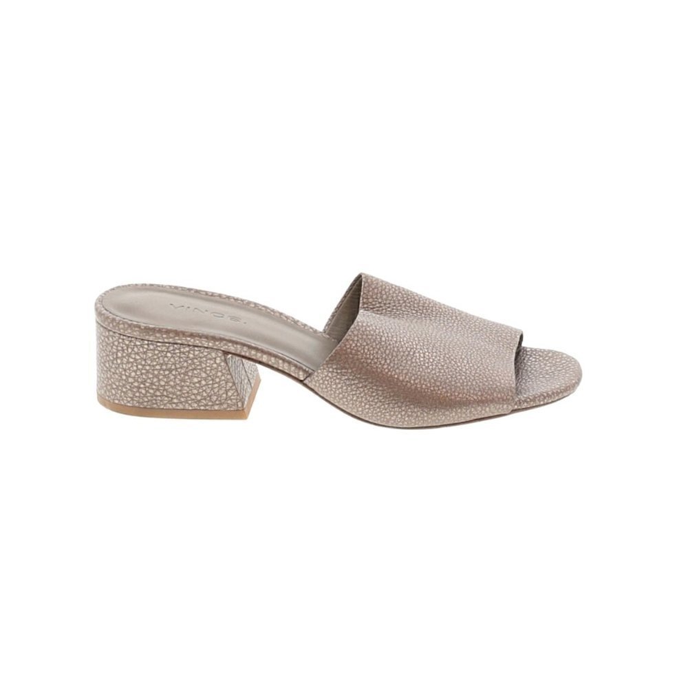 Vince Slide Sandals 5.5 Rachelle 2 Leather Block Heel Rose Gold Pebbled